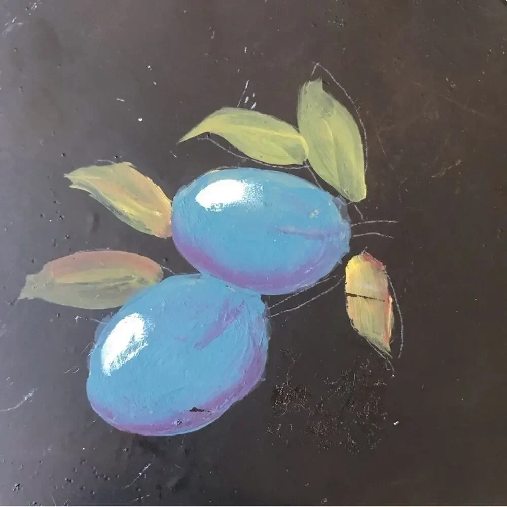 Cottagecore Hand painted Toleware Tin Bucket w/ Lid, Features a Fruit Motif